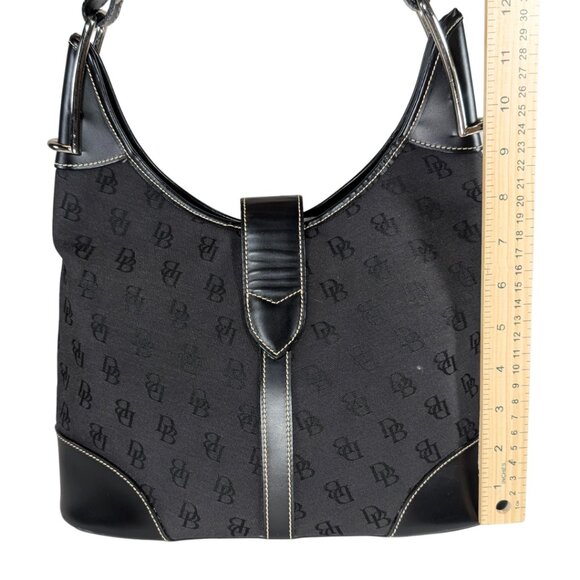 Dooney & Bourke Black Signature Crescent Canvas Leather Y2K Hobo Shoulder Bag - Picture 3 of 10